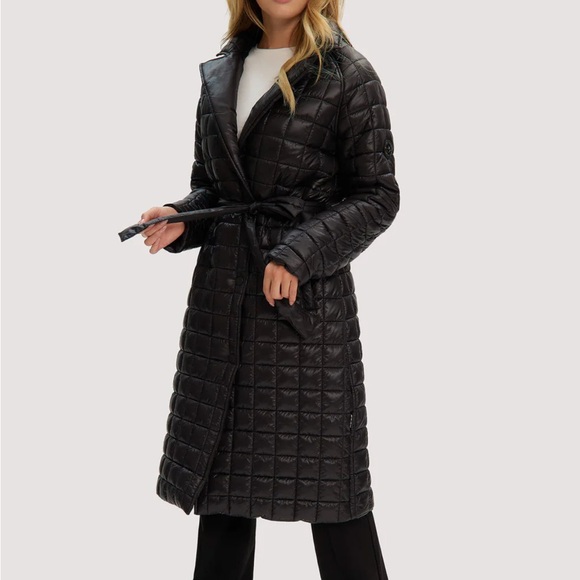 Noise Aqua Green Quilted Long Wrap Coat L - Picture 8 of 8